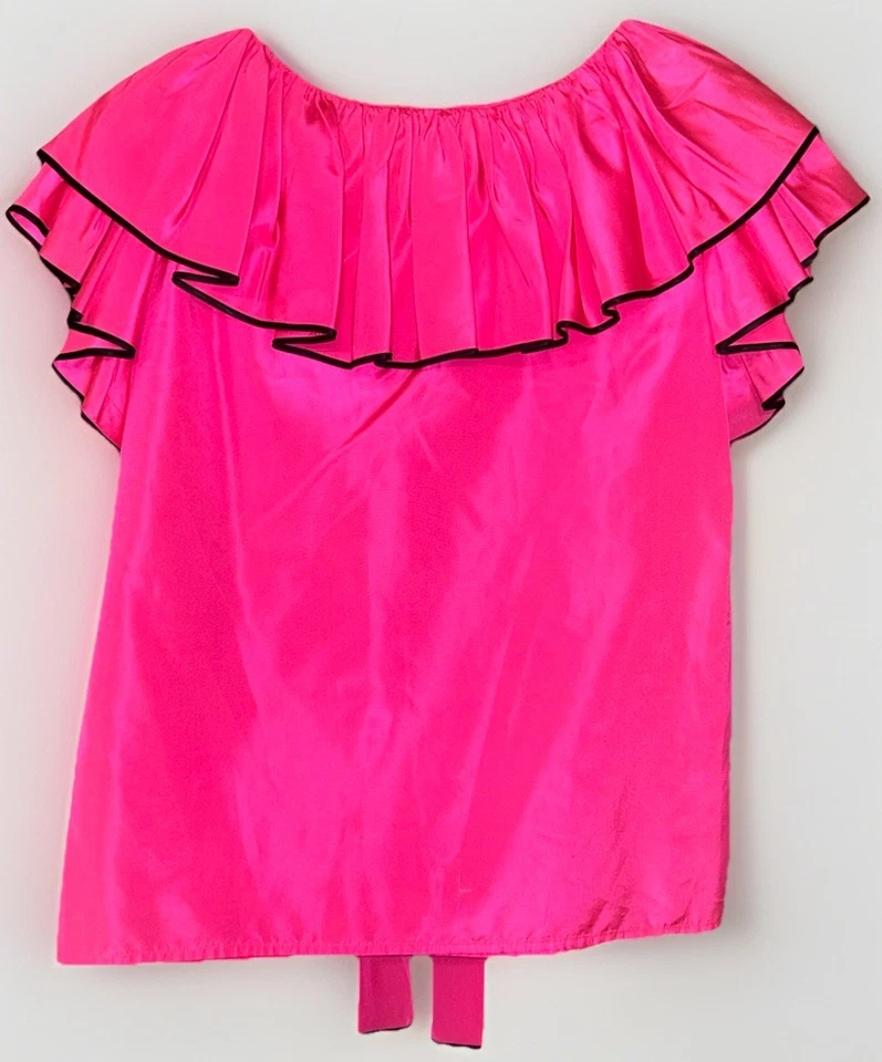 Yves Saint Laurent Rive Gauche Blouse Top Pink Silk Ruffle 70s Size 42 FR YSL - Image 2 of 4