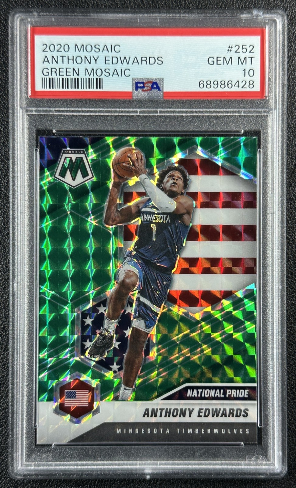 ANTHONY EDWARDS PSA 10 2020-21 PANINI MOSAIC #252 GREEN NATIONAL PRIDE RC 6428 view 1