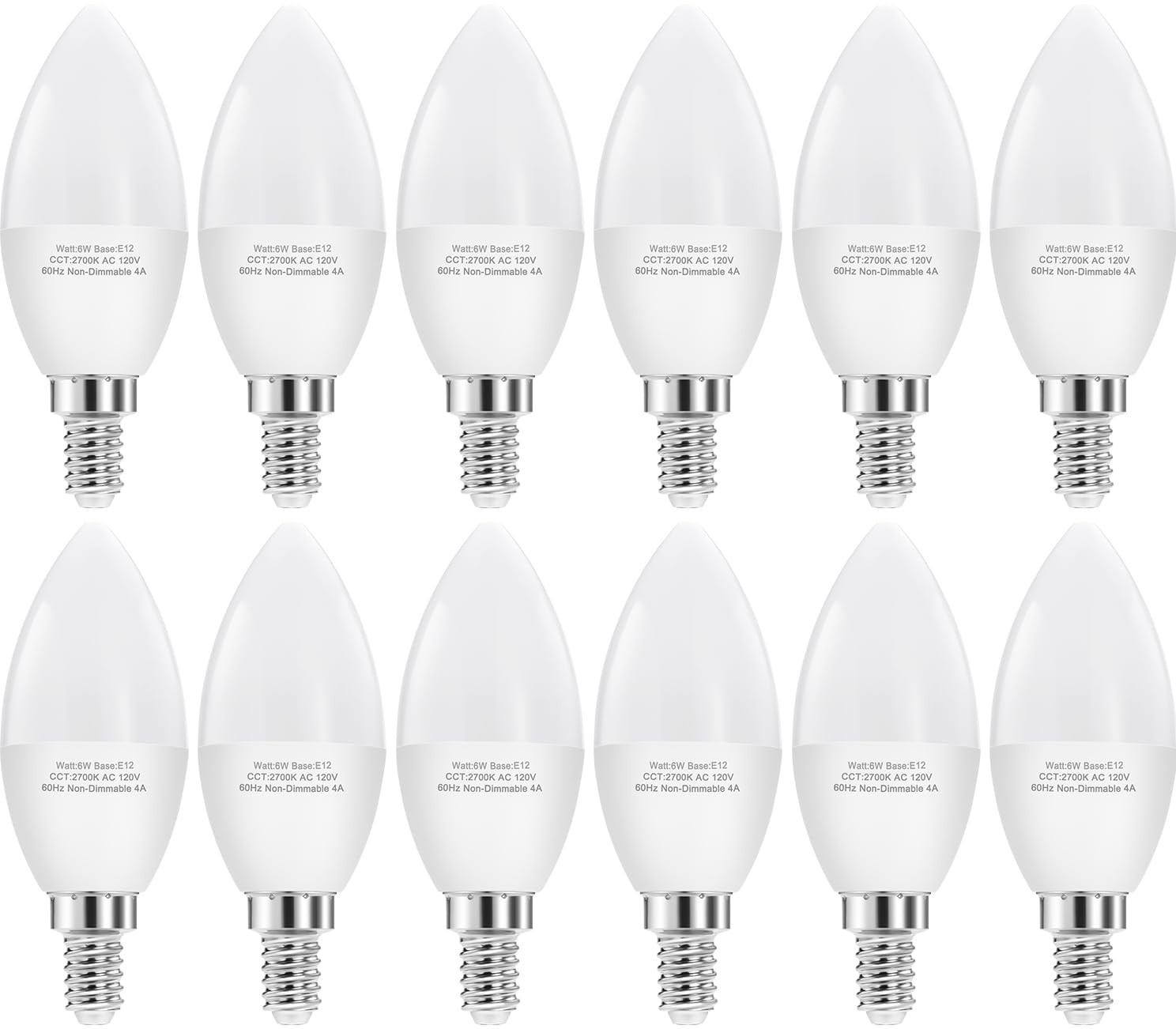 12 PCS E12 LED Candelabra Bulbs 60W Eq C37 Candle Base Daylight 4000K