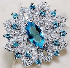 2CT Blue Topaz  White Topaz 925 Sterling Silver Ring Sz 6 MK1-9