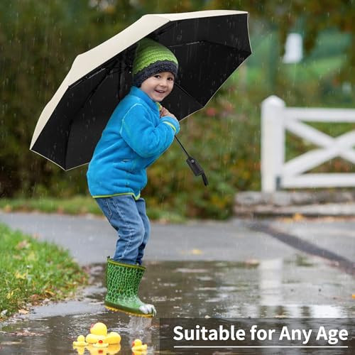 Windproof Travel Umbrella, Automatic Umbrellas for Rain, Portable & Auto-Beige - Picture 5 of 6