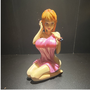 Kneeling Girl Figurine Statue Pink Dress Holding Microphone Female Character