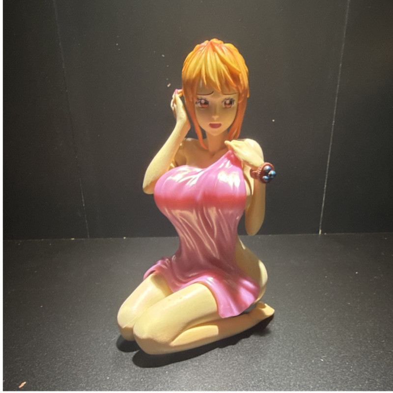 Kneeling Girl Figurine Statue Pink Dress Holding Microphone Female Character