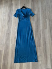 Express Dress Maxi Teal Blue Fitted Knit Tie Front Short Sleeve Women XS Boho