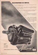 1943 Allison General Motors Liquid-Cooled Aircraft Engine WWII Vintage Print Ad