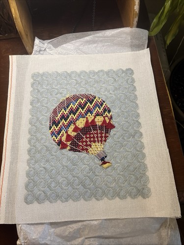 Finished Embroidered Needlepoint Hot Air Balloon 3D Unframed 10x12”
