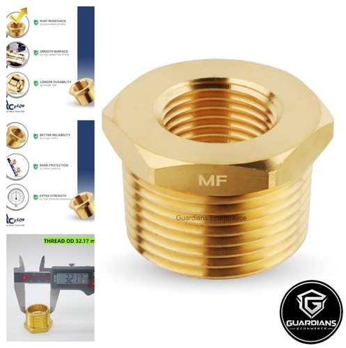Brass Hex Bushing 1 in Male NPT to 1/2 in Female NPT Reducer Adapter Thick Wall