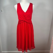 Amadi Twist Front Midi Dress Womens Small Red Excellent Textured Chevron V-Neck