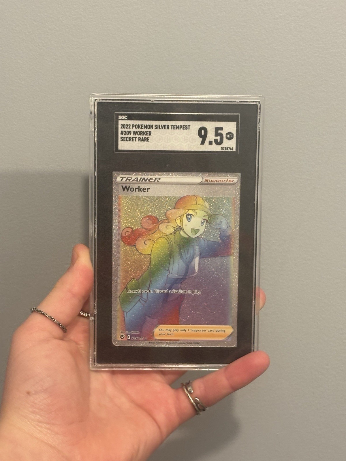 Pokemon TCG 2022 Silver Tempest Worker 209/195 Secret Rare Holo SGC 9.5