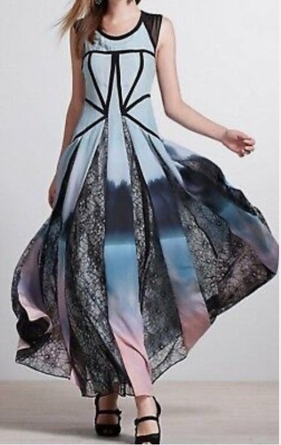 Anthropologie Hazy Woods Maxi Sophie Duran Silk Black Lace Dress Women’s Small