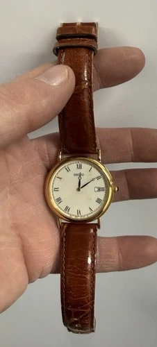 Seiko Watch Men 34mm White Dial Gold Tone Date Round 7N39-0A19 Needs Battery