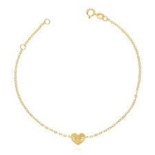 14K Yellow Gold Cable Heart Charm Bracelet 6.25"-7" Adjustable Hollow 