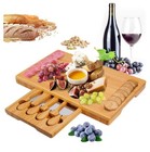 Bamboo Cheese Board With Wooden Charcuterie Tray- 4 Stainless Steel Knives