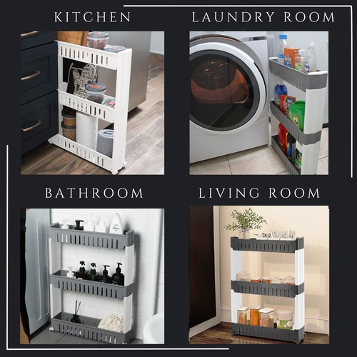 Multi-Purpose Slim Rolling Cart - 3-Tier Utility Organizer for Bathroom, Kitchen - Picture 20 of 21