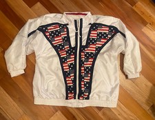 VINTAGE LADY LAVON SIZE 2X USA FLAG AMERICA NYLON BOMBER JACKET PLUS