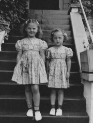 Two Girls Steps of Home Sibling Connection Childhood Sisters Family Portrait
