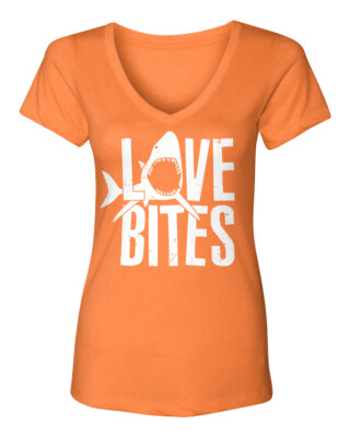 Love Bites - Great White Shark Fish Ocean Pun Funny Women's V-Neck T-Shirt