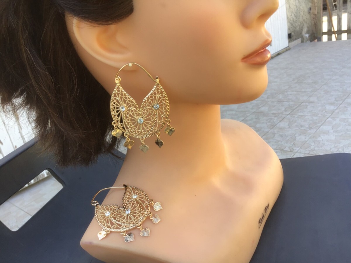 Boucles D'oreilles Pendantes Style Savoyard / Alpin - Cristal Et Métal Plaqué Or, Fermoir Dormeuse, Neuf Avec étiquettes