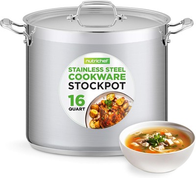 NutriChef 16-Quart Stainless Steel Stockpot - 18/8 Food Grade Heavy Duty Large &