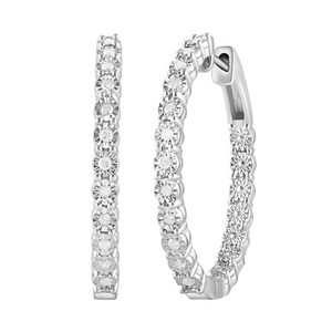 Authentic 0.25 cttw Gold Plated Sterling Silver Inside Out Diamond Hoop Earrings for Women
