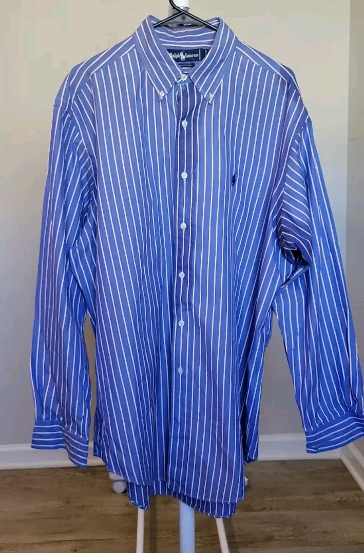 Camicia Ralph Lauren grande blu a righe pony classica con bottoni manica lunga uomo