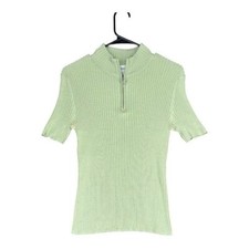 Neiman Marcus Exclusive Women  s L Large Green Silk Blend SS Sweater Retro Casual