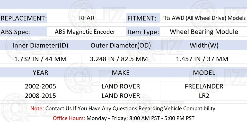 [1 paquete] Cojinete de cubo de rueda trasero 510087 para Land Rover LR2 2008-2015 modelo AWD Foto 2 de 4