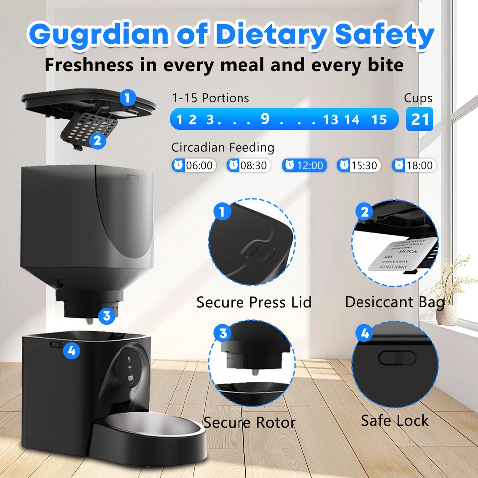 Automatic Cat Dog Feeders 4L Large Capacity Pet Food Dispenser WiFi APP Control - Image 2 of 4