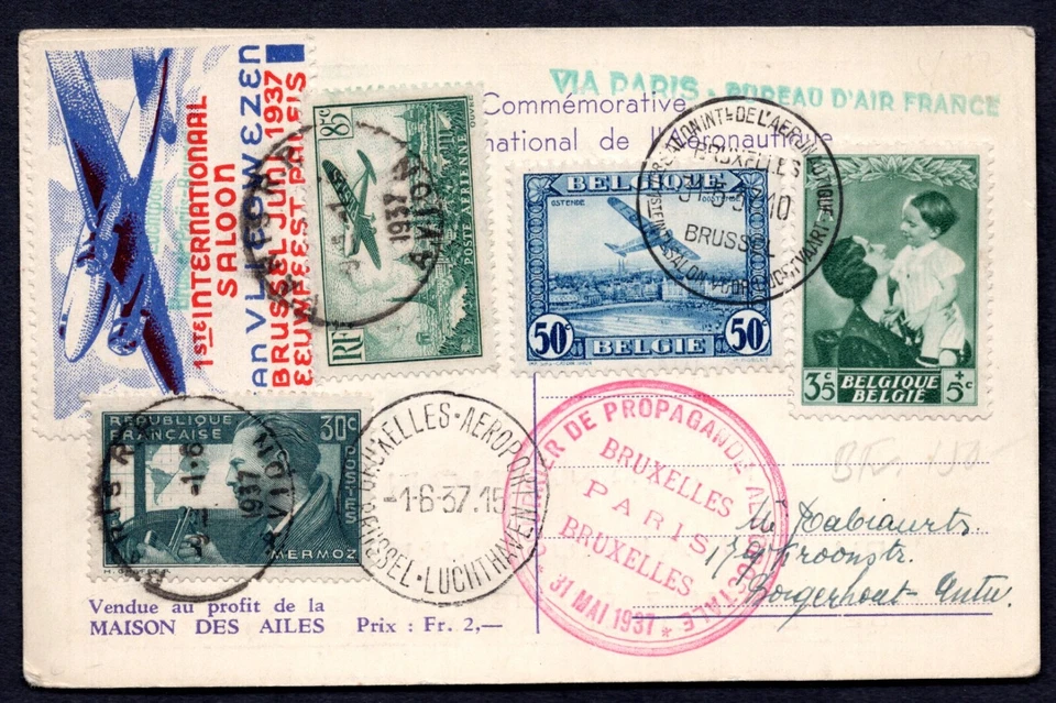 FRANCE BELGIUM FIRST INTERNATIONAL SALOON AERONAUTIQUE P.C. WITH MIXED FRANKING - Image 2 of 2