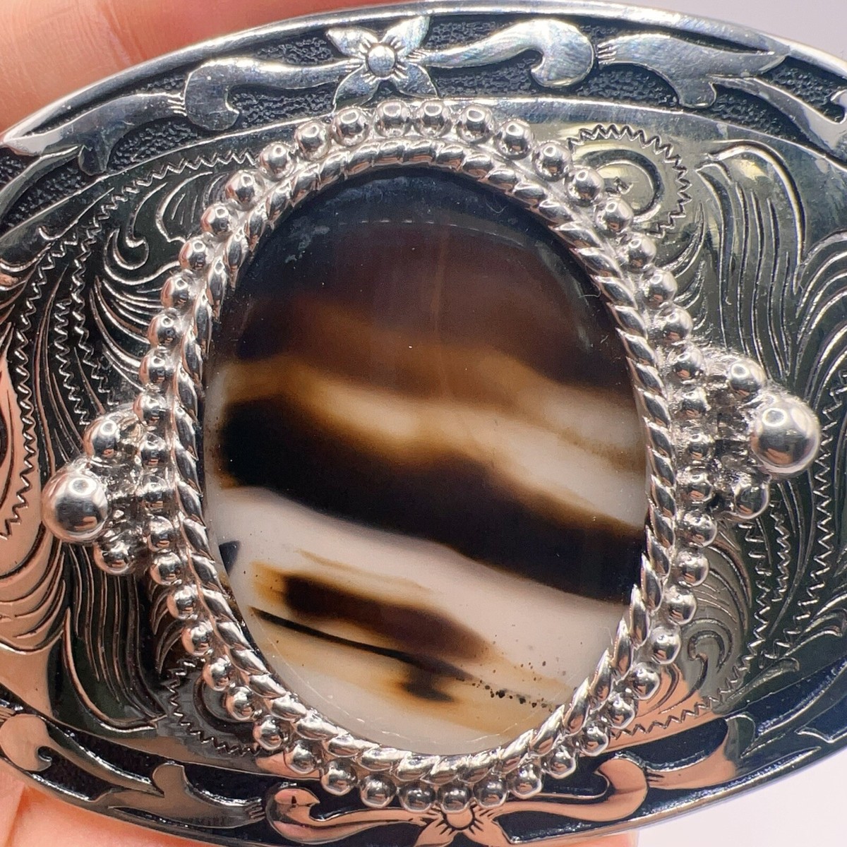 Vintage Chunky Natural stone silver plated Belt buckle maden in USA Vintage Southwestern Style Silvertone Natural Stone Belt  main image 2