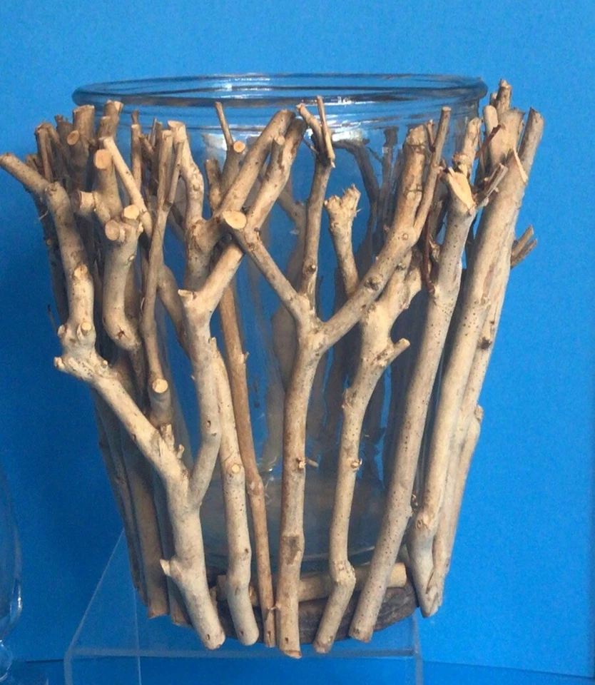 Elegante suporte de vela pilar galho dourado 8 pol. de altura falso Bois Hurricane - Imagem 2 de 4