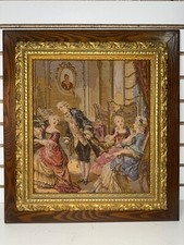 Large French Needlepoint Rare Ornate Framed 21x23  Lounge Scene Tapestry Artwork