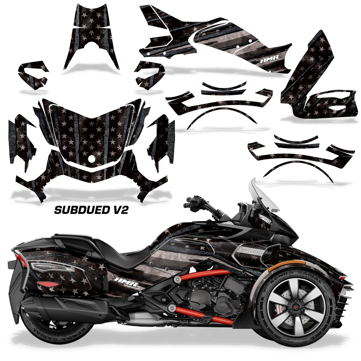 Roadster Graphics Kit Decal Sticker For Can Am Spyder F3 T Trike SubduedV2