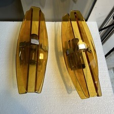 COPPIA APLIQUES 70s VETRO SPESSO COLOR AMBRA ITALIAN DESIGN SCONCES