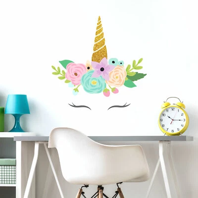 STICKERSCAPE Pegatina de pared de cuerno de unicornio brillante | Decoración de la habitación de las niñas | Calcomanías de pared