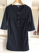 Women's Kensie Black Dress XS 3/4 Sleeve Wool Blend Buttons Pockets Front 