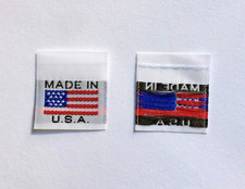 1000pcs White Woven Sewing Garment Origin Labels - American Flag Made in USA