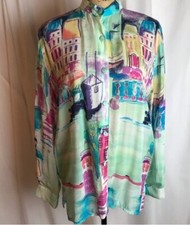 Vintage SeaSuns Venice Print Long Sleeve Blouse Women’s M Multi Color USA Made