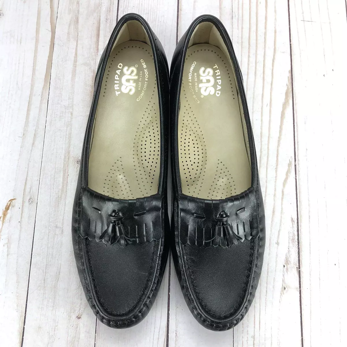 SAS Softie Comfort Shoes Loafers Kiltie Tassel Flats Black Leather Womens Sz 9S