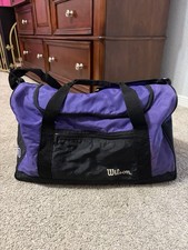Vintage 90s Wilsons Nylon Duffle Strap Gym Bag Purple Black Embroidered Logo