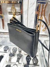 Michael Kors Trisha Women Medium Leather Triple Compartment Crossbody Bag Black