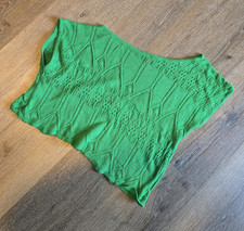 Green Solid Open Knit One Shoulder Boat Neck Crop Top Pullover Women M