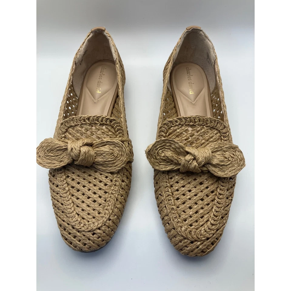 Charles David Finite Raffia Woven Loafer Flats with Bow Detail - Size 8.5M - Image 2 of 4