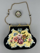 Vintage Austrian Petit Point Needlepoint Purse Clutch Floral