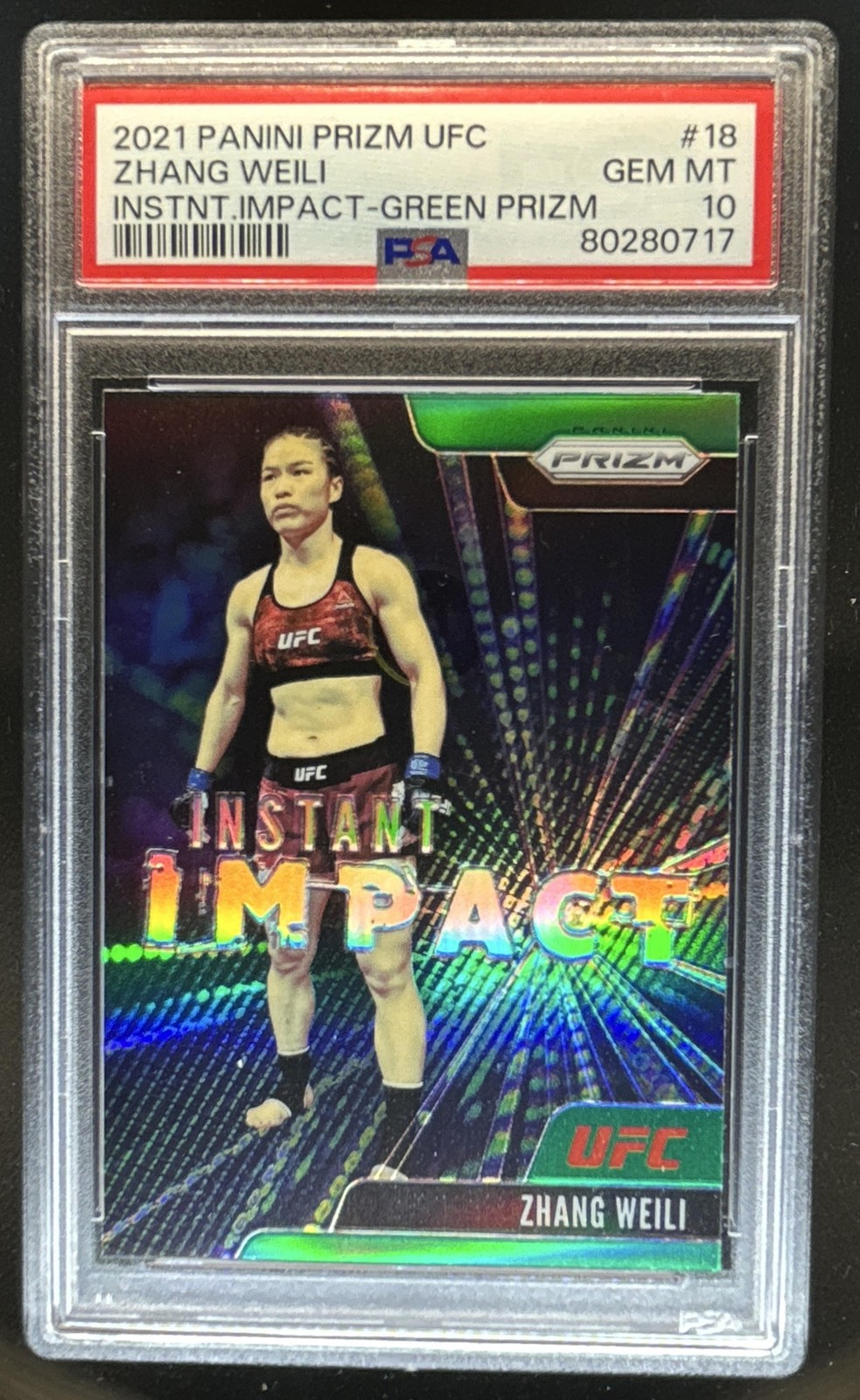 2021 Panini Prizm UFC Zhang Weili Instant Impact Green Prizm #18 PSA 10 GEM MINT