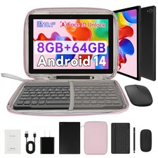 Android 14 10.1 inch Tablet 8GB RAM 64GB ROM IPS LCD HD with keyboard/Bag