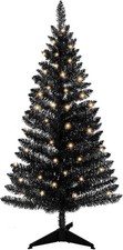 4ft Lighted Artificial Black Christmas Tree, Not Pre-lit Black Tinsel Pine Tr...