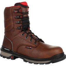 ROCKY WORK Men's 8" Rams Horn Soft Toe Waterproof Work Boot Dark Brown - RKK0296