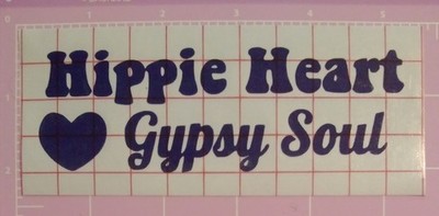 Purple Permanent Vinyl Decal Quote ''Hippie Heart Gypsy Soul'' is Horizontal 5''