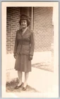 Vtg Color Snapshot Woman In WW2 Military Uniform Cap Jacket & Skirt 1960s